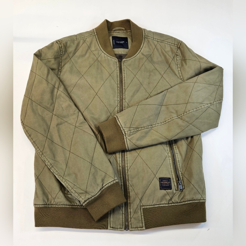 Lucky Size Large Brand Men's Green Jacket Military Green Zip Up Quiltted